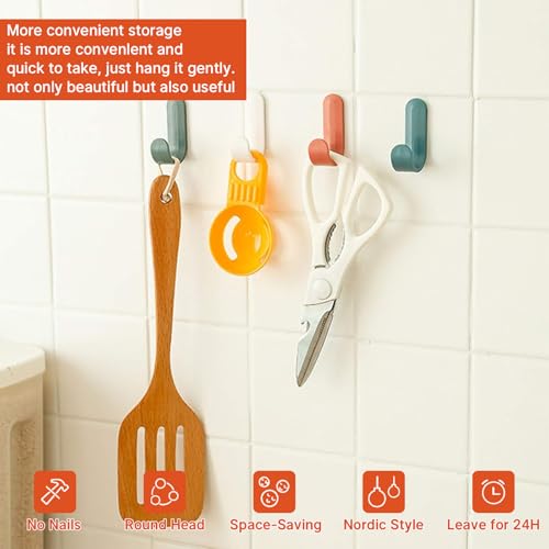 Nevoluxer 12er Set Selbstklebende Haken, Bunte Wandhaken für Das Bad, Die Küche, Kinderzimmer & Büro, Klebehaken Kinder, Garderobenhaken Bunt für Handtücher, Kleidung & Deko
