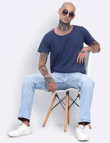Image of Men's Cotton Scoop Neck T-Shirts, Regular Fit Tshirts Melange Scoop Neck T-Shirt