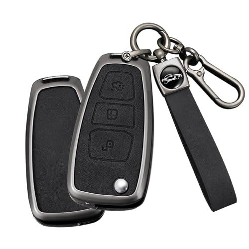 TECART Klappschlüssel Schutzhülle Passt für Ford Ranger C-Max Focus Grand C-Max Mondeo S-Max Galaxy Transit Geschenke zum Muttertag Schlüsseltasche Leder Autoschlüssel etui 3 Tasten Schwarz B