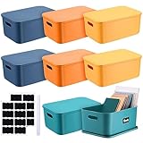 Tanlade 8 Pcs Plastic Storage Bins Stackable Baskets with Lid and Handle Colorful Desktop Storage Box Cubby Containers for Shelf Bedroom Office, Include 1 Erasable Marker, 16 Stickers (14 x 10 x 6 In)