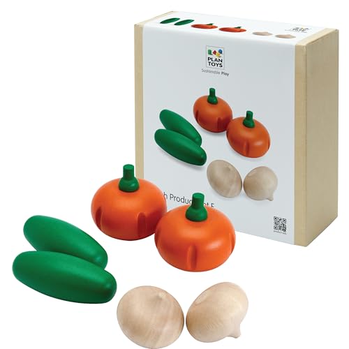 PlanToys® Wooden Fresh Produce Set Cucumbers, Onions and Pumpkins |