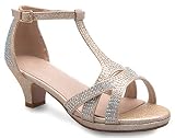 Olivia K Girl's Glitter Leatherette Open Toe Strappy Ankle T Strap Kitten Heel Sandal (Toddler/Little Girl), Champange 13