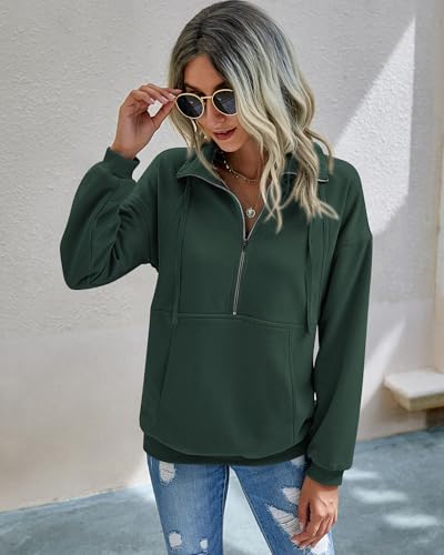 Image of PRETTYGARDEN Women's Casual Long Sleeve Zipper Sweatshirt Drawstring Loose Quarter Zip Pullover Tops with Pockets