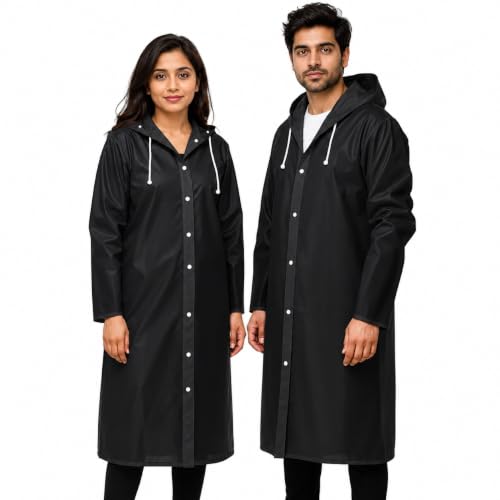Image of Raincoat for Men & Women | Reusable Hooded Rain Wear | Lightweight 140 GSM Rain Coat with Snap Buttons | Full Length Unisex Rain Coat for Travel, Bike Riding & Monsoon