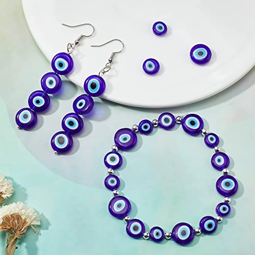 NBEADS 119 Pcs 3 Sizes Flat Evil Eye Beads, Handmade Lampwork Beads Spacer Blue Evil Eye Charms Turkish Loose Beads for Bracelet Earring Necklace DIY Jewelry Making-8mm/10mm/12mm