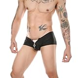 Evankin Mens Sexy Boxer Briefs Funny Metallic Zipper Underwear Low Rise Lingerie Comfort Soft Underpants Shorts(Black, XL)