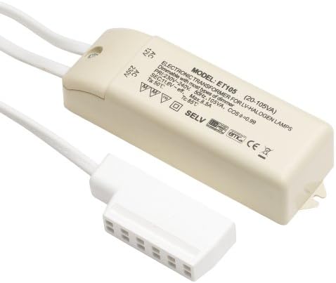 240v - 12v Transformer rated for 20 - 105W Energy Consumption, Comes with 6-Way Socket and 2 Metre Input Cable