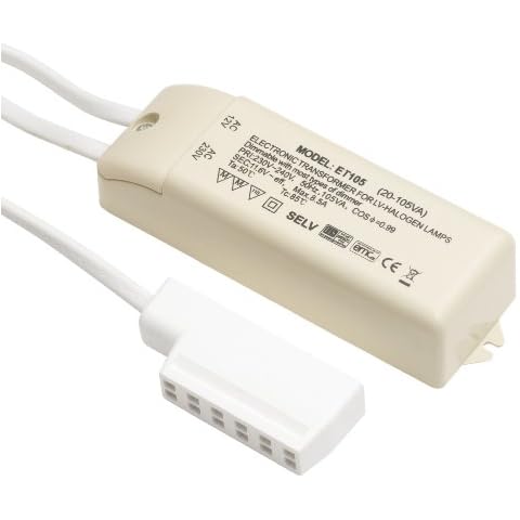 240v - 12v Transformer rated for 20 - 105W Energy Consumption, Comes with 6-Way Socket and 2 Metre Input Cable Cover