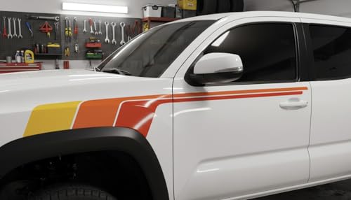 Retro Racing Side Graphics Vinyl Decal Kit Compatible with Toyota Tacoma, Yellow Orange Red Gradient Stripe Design