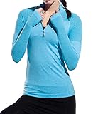 Women Quarter Zip Pullover Athletic Activewear with Thumb Holes Long Sleeve Running Top Blue XL