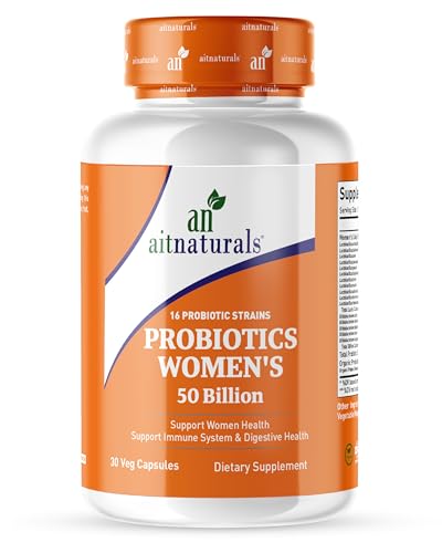 Aitnaturals Probiotics Womens-50 Billion (30 Capsules) | 15 Probiotics + Organic Prebiotic Fiber Promotes Digestive Wellness Support Immune System Bloating Bowel Movement Vaginal & Urinary Health