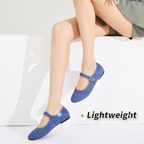 Image of BABUDOG Womens Mary Jane Flats with Strap,Faux Suede Black Flats Shoes,Flats Shoes Women Dressy Comfortable