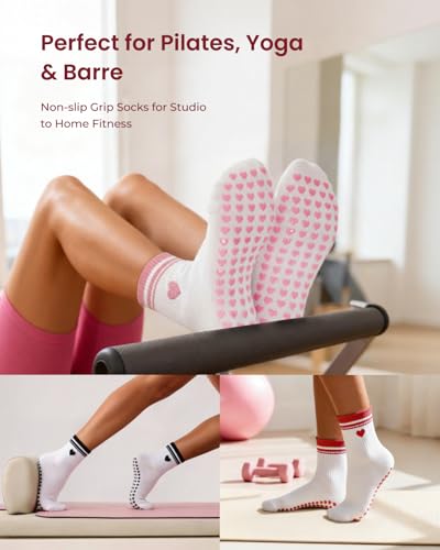 ALLIVE Pilates Socks with Grips for Women, Breathable Soft Non Slip Cute Yoga Socks for Studio or Home, Gift-Ready Set (3Pairs Pinkredblack) — view 5