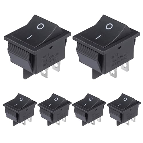 VEXUNGA Interruptor Basculante 16A 250VAC 20A 125VAC Interruptores Conmutador 2Posiciones 4Pines ON-OFF DPST Pulsador Negro (Paquete de 6)