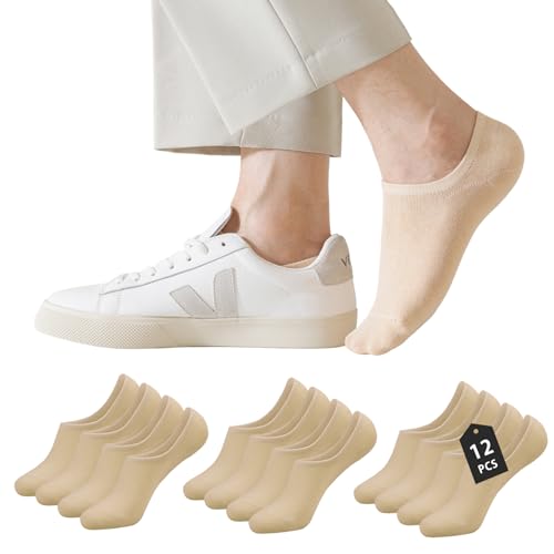 Caudblor Lot de 12 paires de chaussettes invisibles avec silicone antidérapant pour homme et femme Noir/blanc/gris 36-39,39-42, 12 beiges, 36-39