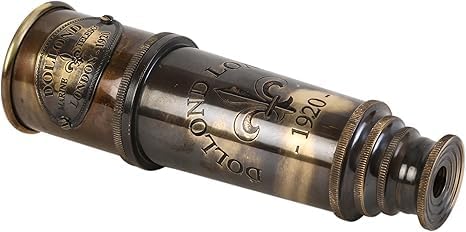 1920 Marine Telescope - Vintage Brass Spyglass with Wooden Box | 15” Antique Nautical Telescope - Pirate & Explorer Collectible | Handheld Monocular for Bird Watching, Sailing & Décor