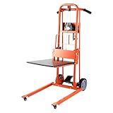 VEVOR Material Lift Winch Stacker, 330lbs Capacity Pallet Truck Dolly, 42.9in Max Lifting Height Manual Winch Stacker, Multifunctional Manual Pallet Truck Stacker with Swivel Casters and Lift Plate