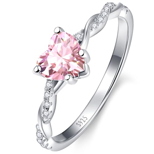 Yaresul 1.25ct Created Pink Tourmaline Ring for Women Sterling Silver Light Pink Heart Ring for Womens Pink Tourmaline Promise Ring October Birthstone Jewelry Token of Love Gifts Size 7