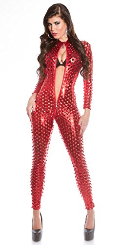 Preisvergleich Produktbild Koucla 2 Way Zip Highcollar Wetlook Lederlook Catsuit Overall (Rot)