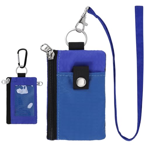 Image of MASAPHlL Small Lanyard Wallet for Women /Men with RFID ID Card Wallet, Minimalist Nylon Zipper Pouch, Travel Neck Wallet with Keychain, ID Window for Card,Coin,Cash (Blue+Treasure Blue)