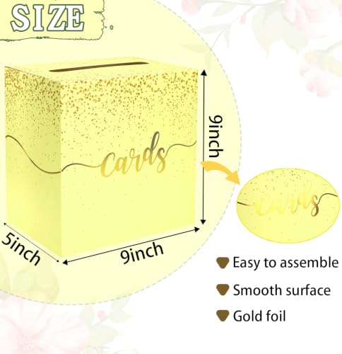 Image of Yellow Wedding Card Box with Gold Foil Yellow Gift Card Holder Box for Party Wedding Reception Graduation Birthday Baby Shower Retirement Cardboard Envelope Raffle Box with Slot