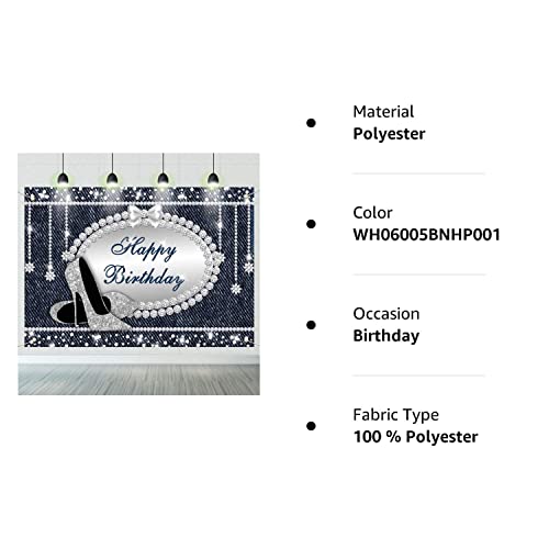 Csfoto 6X3.6Ft Happy Birthday Backdrop Denim And Diamonds Birthday Banner Sign Poster For Girls Women Birthday Party Decorations Banner Silver High Heels Birthday Party Supplies #TOP5