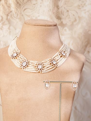 Image of Rubans Choker Necklace Set Kundan Traditional Stylish Jewellery Gift for Women & Girls