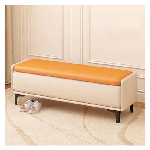 Ottomane aus Leder, mit Stauraum, Fußhocker für Wohnzimmer, Flur oder Bettende, stilvoller, vielseitiger Couchtisch, 60 cm, cremefarben