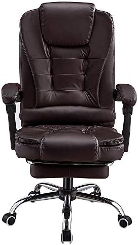 Executive Office Chair, PU leather Padded Recline, Computer PC Swivel Desk Chair with Adjustable Task Gas lift, PU leather (Brown)