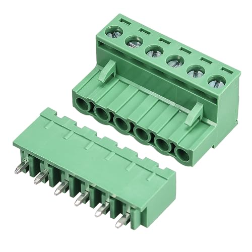 TA-VIGOR 6 Pin 5.08mm Pitch PCB Screw Terminal Block Set, Male and Female Connector Blocks Electrical, 300V 15A, Green, 10 Sets