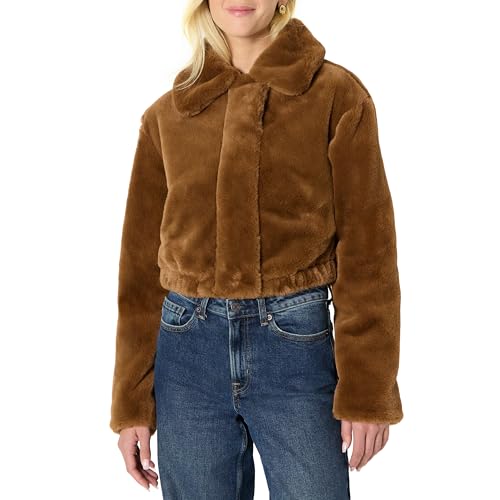 Amazon Essentials Damen (Demis Favorit) Oversize-Jacke Aus Kunstfell Mit Kragen, Braun, L