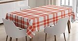 ABAKUHAUS Plaid Tischdecke, Retro-Modern kariert, Für den Inn und Outdoor Bereich geeignet Waschbar Druck Klar Kein Verblassen, 140 x 240 cm, Orange Weiß