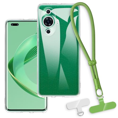 OAGELIM 2-in-1�ی�P�[�X�ƃ��X�g�X�g���b�v Huawei Nova 11 Pro 4G �Ƃ̌݊������� ���O���\�ȃ��j���[�h�t���d�b�J�o�[�A����~�ߕ����h�~�O���b�v�n���h�� (�N���A + �O���[��)
