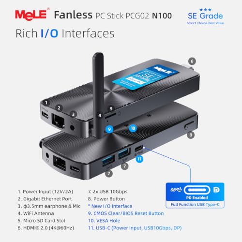 Image of MeLE SE Grade PC Stick PCG02 Fanless Mini PC N100 8GB RAM 128GB Storage