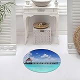 DALEXHM Alfombrilla de baño de Microfibra Alfombrilla para pies Alfombra de baño Super Absorbente Alfombra de baño,Paisaje Tropical con Nubes y pájaros en un Muelle de Madera, Bungalow Solita,60x60cm