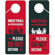 Business Design, Meeting In Progress Do Not Disturb Door Hanger Sign, 2 Pack, Double Sided, Ideal for Offices, Online Sessions and Meetings, Online Classes, Home Offices, Counseling
