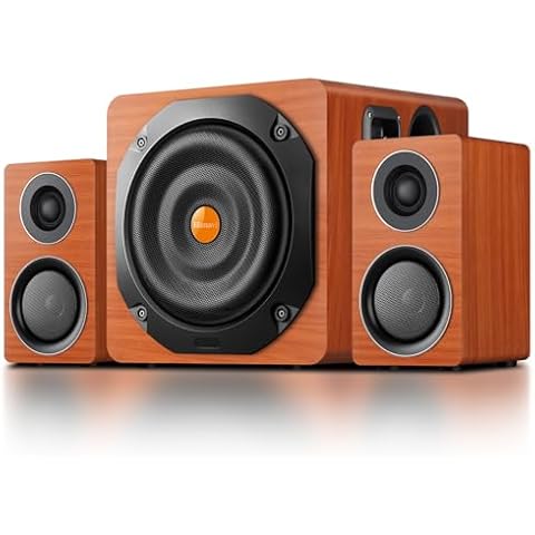 Computer Gaming Speaker System with Subwoofer, PC Desktop Monitor Surround Sound, Two Satellite with Midrange and Treble, Full Range Coverage, Support Optical/Coaxial/3.5 to RCA/Wireless Connection Cover