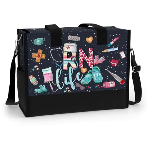 Aesthetic Tote Bag for Women. Waterproof Large Shoulder Bag with Pockets and Zipper for Travel, Grocery and Work. RN Gift for Registered Nurse. RN Life.