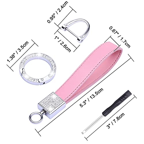 Wisdompro Bling Leather Car Keychain, Universal Genuine Leather Key Fob Keychain Key Chain Holder Accessories With Sparkly Rhinestones, Anti-Lost D-Ring And 2 Key Rings For Men And Women - Pink #TOP6