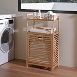 Baveke Bamboo Laundry Hamper- Tilt Out Laundry Room Storage with Shelves, Slim Laundry Basket Organizer Removable, Foldable Laundry Storage Cabinet for Bathroom and Bedroom（2-Tier, Large）