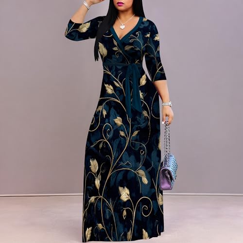 Image of SUZONANA Plus Size Dresses for Women Print Maxi Dresses Flowy 3 /4 Sleeve with Belt