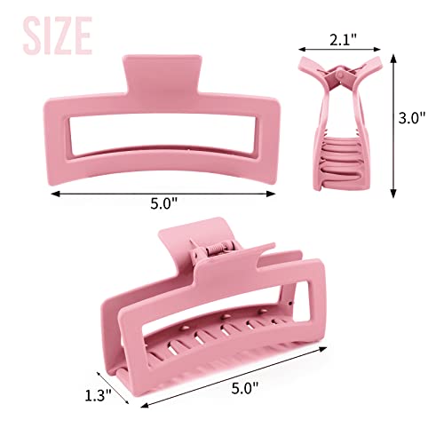 Zytj 5 Inche Pink Extra Large Claw Clips For Thick Hair And Long Hair, 4 Pack Xl Jumbo Claw Clips, Oversized Matte Non-Slip Rectangle Hair Clips For Women, Big Strong Hold Jaw Clip #TOP3