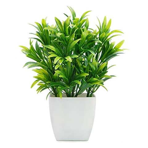 OFFIDIX Faux Plants Mini Potted Plastic Fake Green Plant Artificial Plants Aloe with White Square Pots for Home Decor (White Square Plastic Pots) Cover