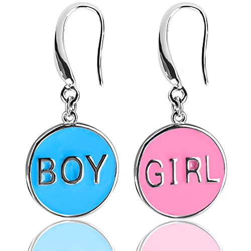 Boy Girl Sign Earrings in Pink or Blue - Stylish Hypoallergenic Stainless Steel for Fun Gender Reveal, Baby Shower, Pregnant Mother, T-Shirt Decor