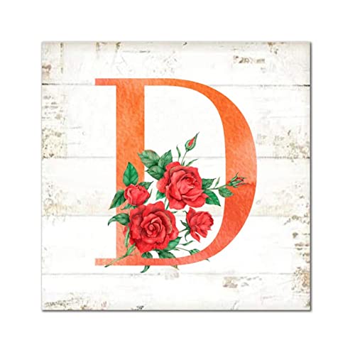 Lettre D rouge aquarelle en bois pour porche et fête