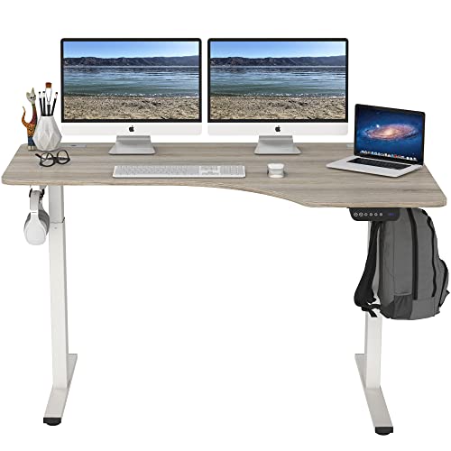 Shw 55-Inch Large Electric Height Adjustable L-Shaped Standing Desk With Right Facing Corner, Oak #TOP2