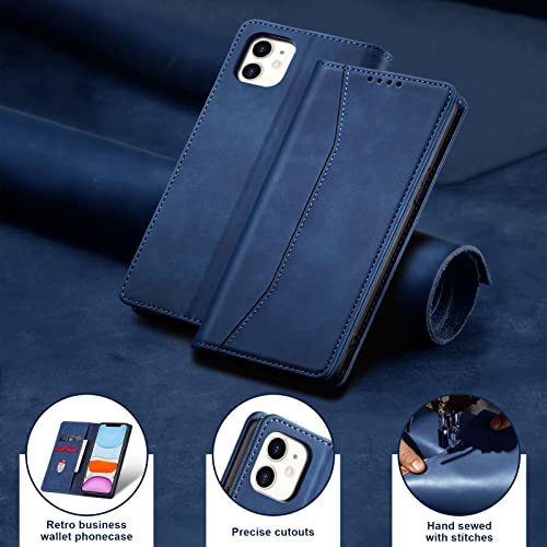 Image of Jasonyu Flip Wallet Case for iPhone 11,Leather Magnetic Folio Cover with Card Holder,Kickstand - TPU Shockproof Durable Protective Phone Case,Blue