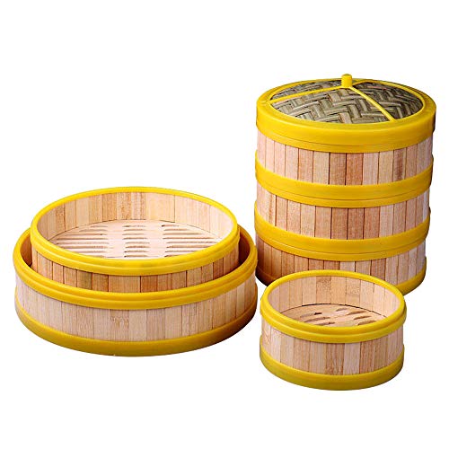 YUEWO 2 Tier Bamboo Steamer Perfect for Steaming Dim Sum Dumplings Buns Vegetables Fish Rice, Non-Stick Pad (10 INCH) - Image 8