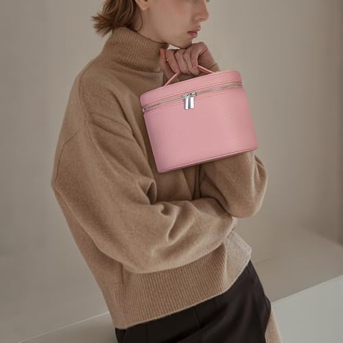 Estuche de tocador marrón HiTotes de 20 cm con divisores y diseño portátil para maquillaje 2