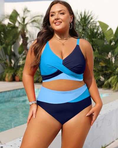 Image of Tempt Me Plus Size Two Piece Swimsuit - Women High Waisted Bikini Set Tummy Control Bathing Suits